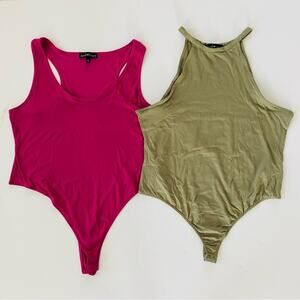 Derek Heart | Bodysuit Bundle High Neck Scoop Neck Pink Green NWT 1X